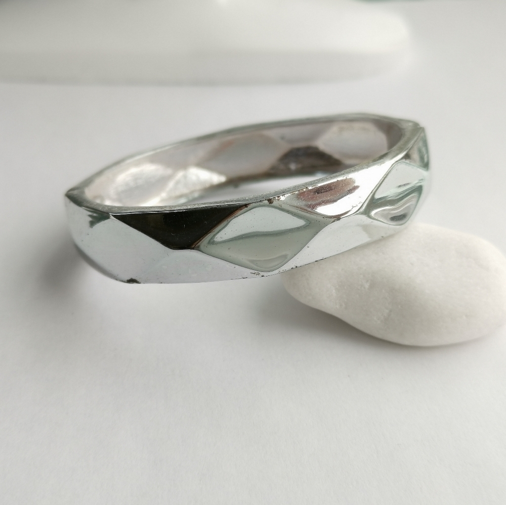 SILVER tone bangle bracelet Hinged, Cuff